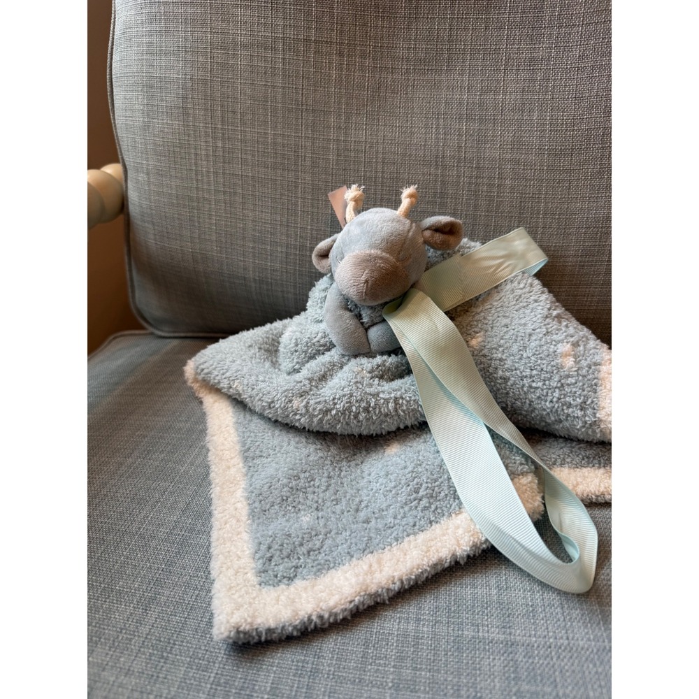 Barefoot Dreams CozyChic Giraffe Lovey Security Blanket Blue Cream Polka Dot